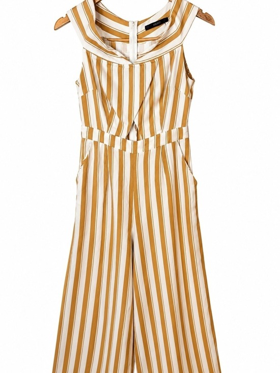 Love Culture Pants - Love Culture Striped Wide-Leg Jumpsuit Size Small Mustard Gold White